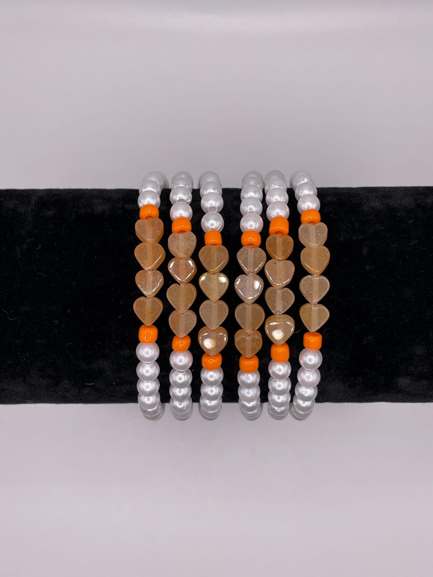 Peach Aventurine Heart Beaded Bracelet