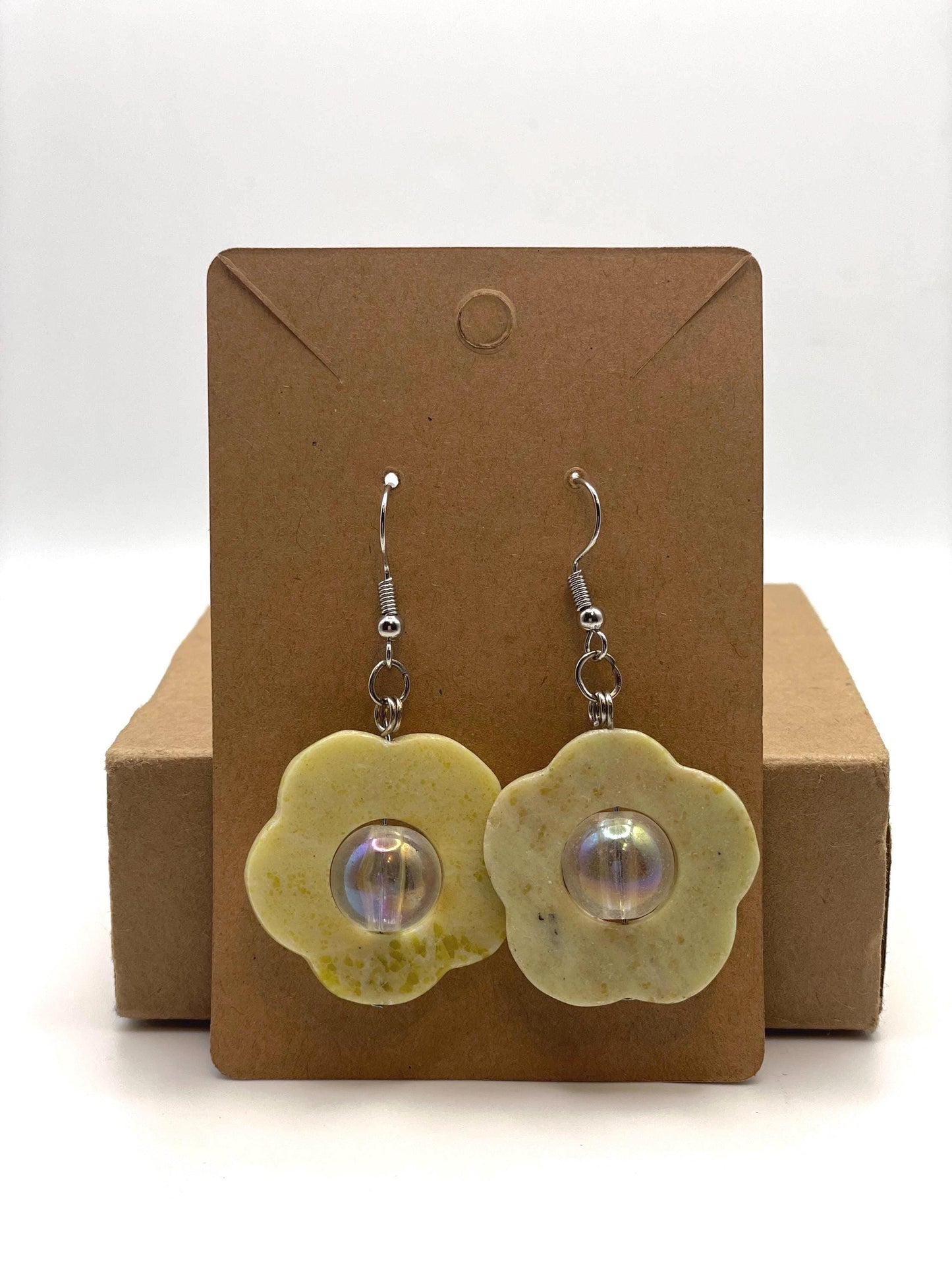 Flower Shaped Jade Crystal Earrings