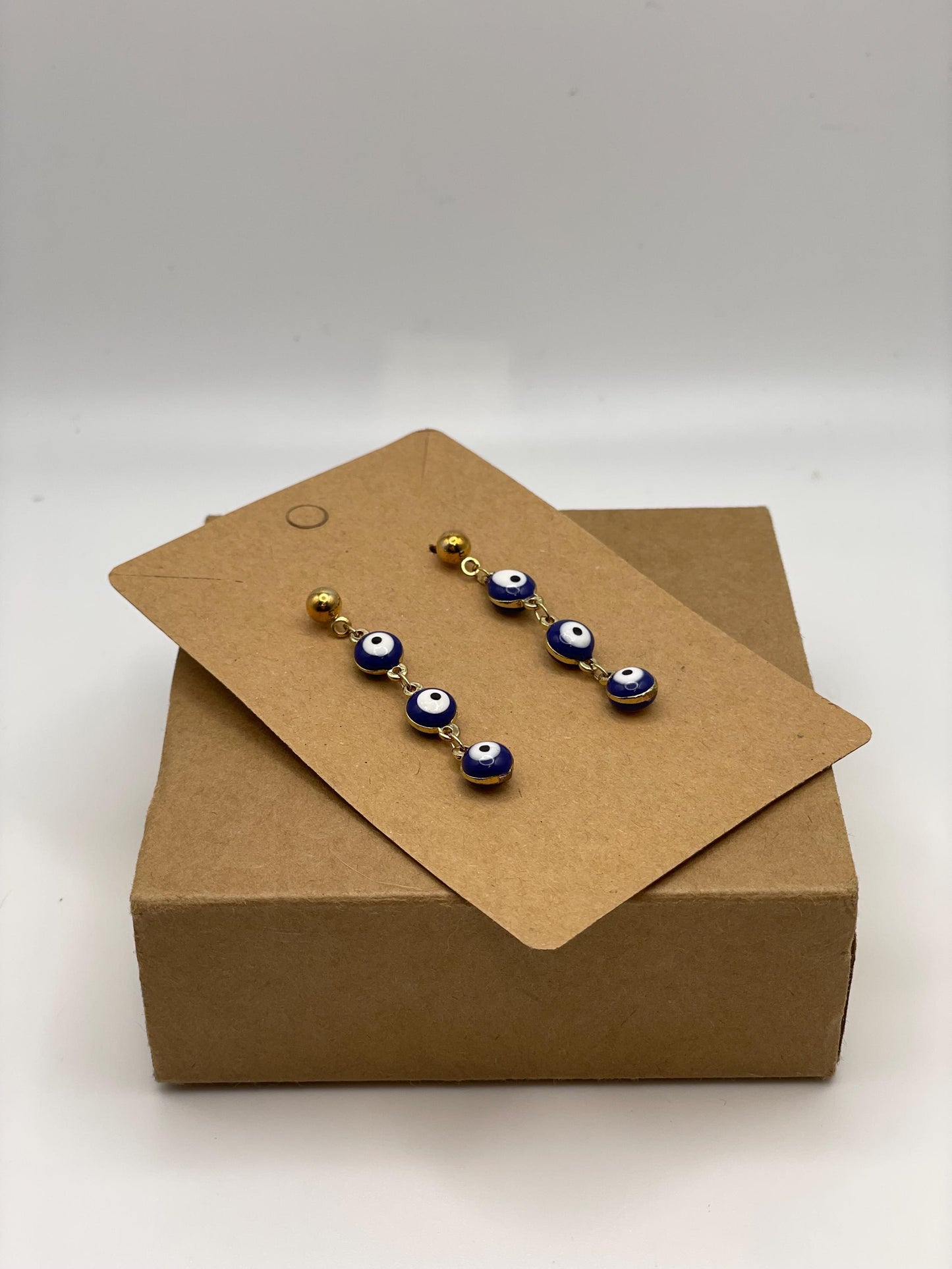 Blue and Gold Evil Eye Drop Earrings