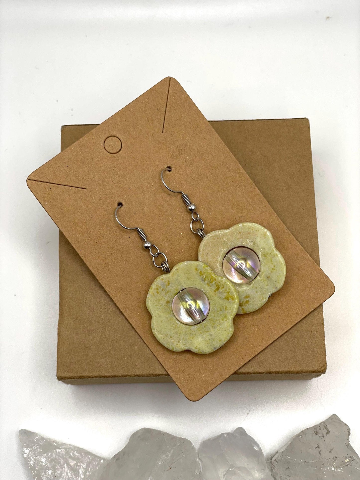 Flower Shaped Jade Crystal Earrings