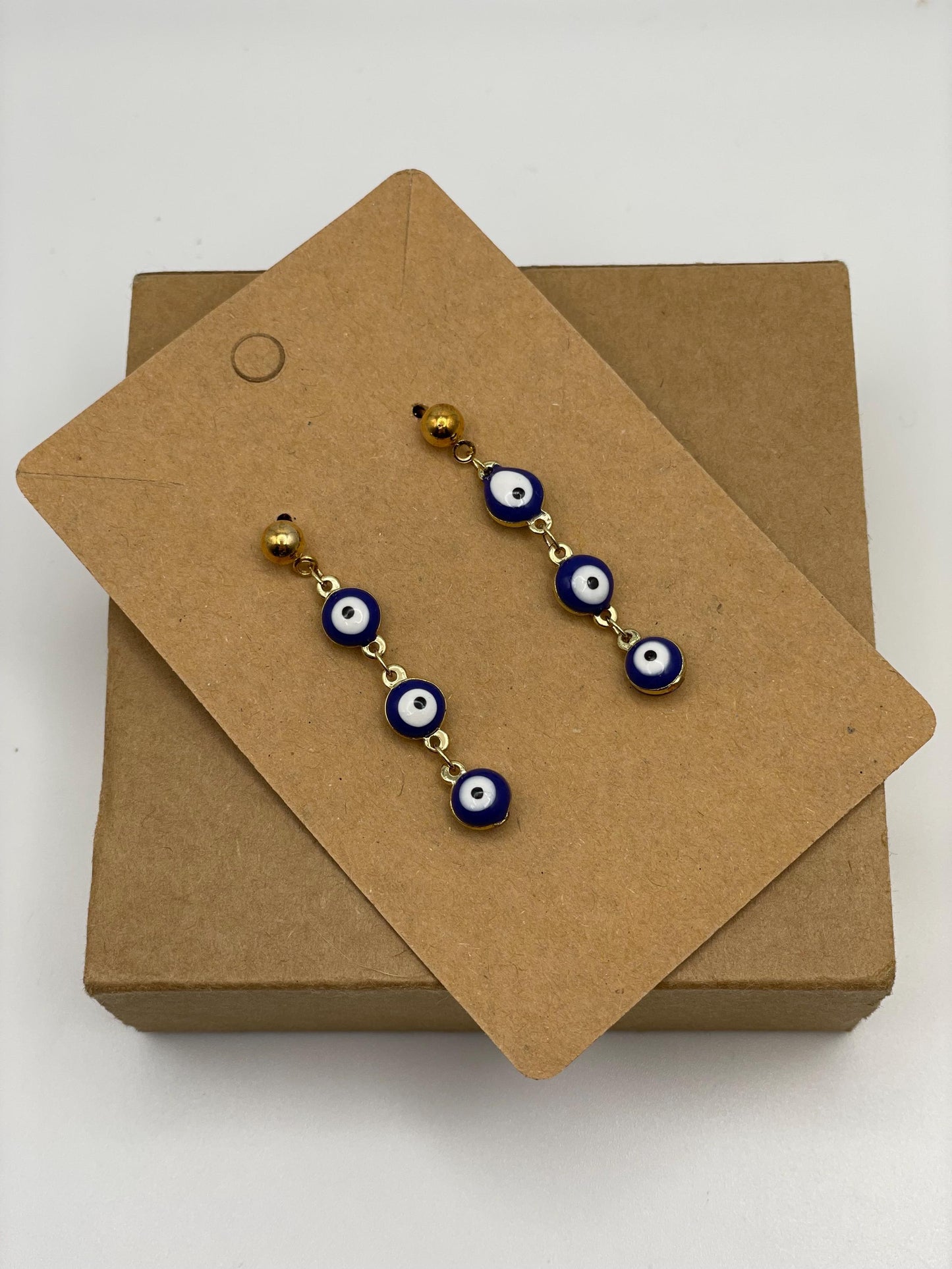 Blue and Gold Evil Eye Drop Earrings
