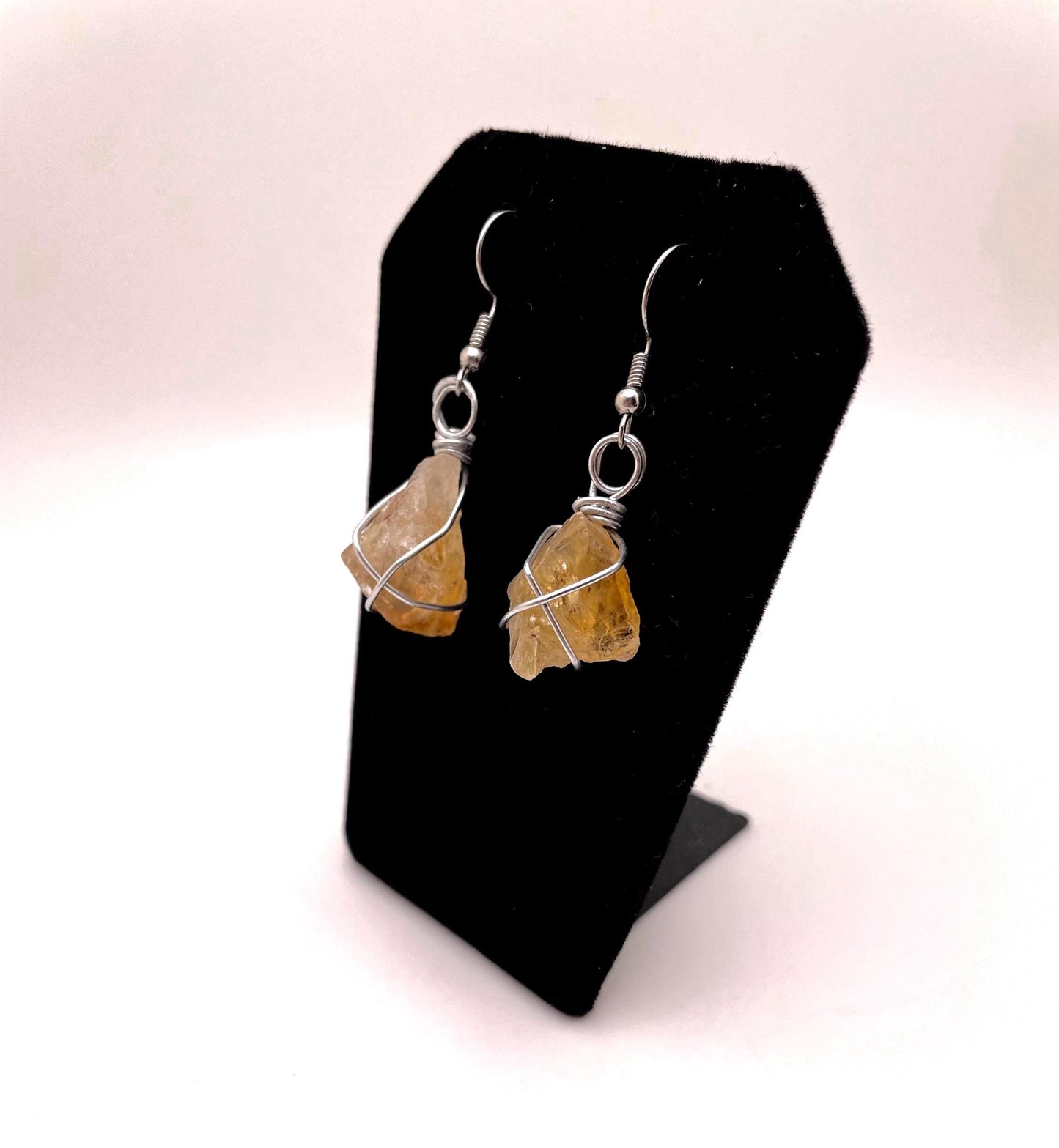 Wire Wrapped Citrine Crystal Dangle Earrings