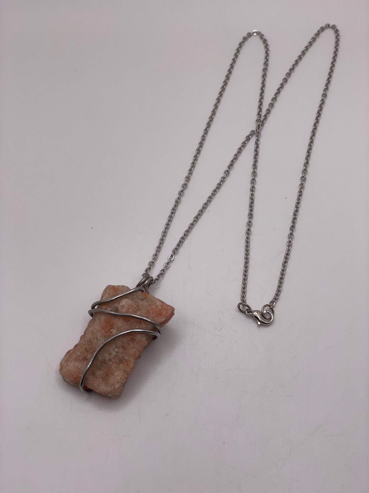 Wire Wrapped Sunstone Crystal Necklace