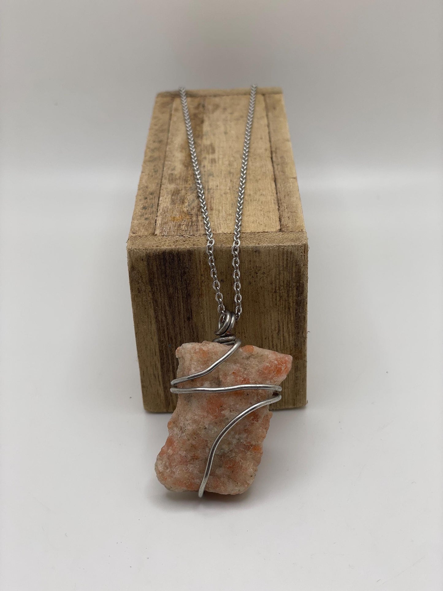 Wire Wrapped Sunstone Crystal Necklace