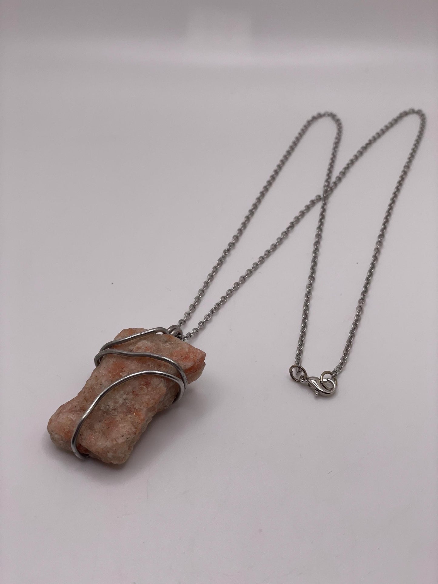 Wire Wrapped Sunstone Crystal Necklace