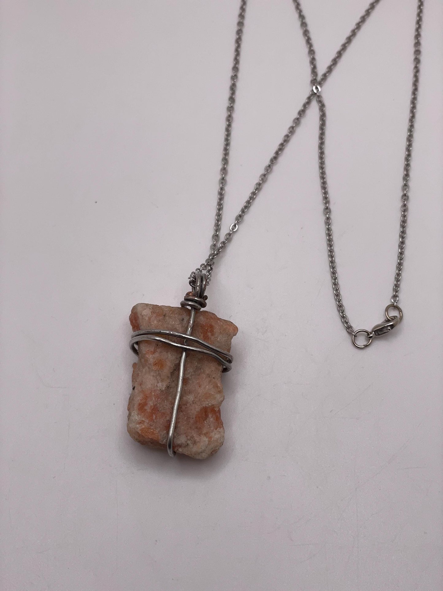 Wire Wrapped Sunstone Crystal Necklace