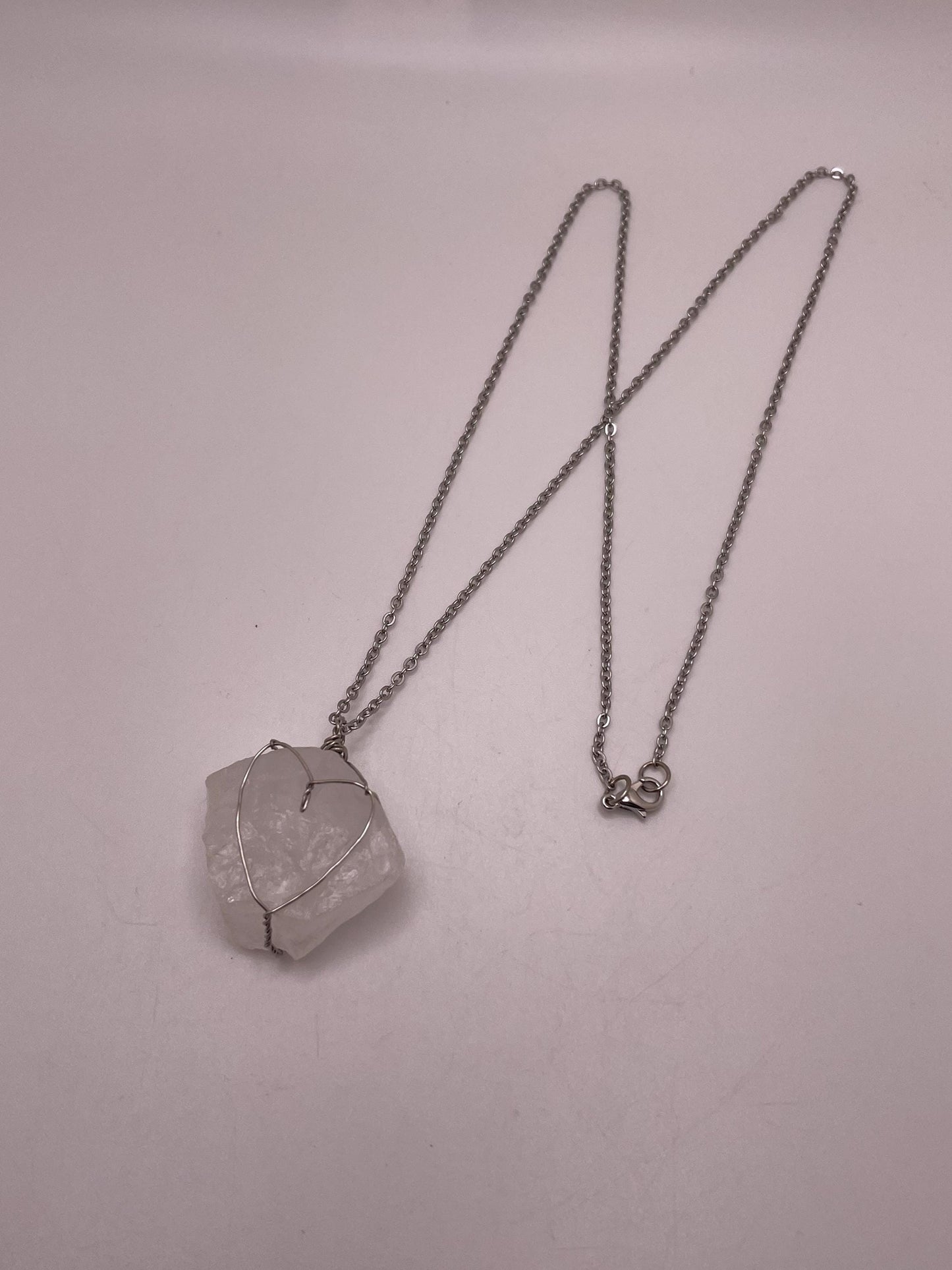 Silver Wire Wrapped Clear Quartz Pendant | Heart Design