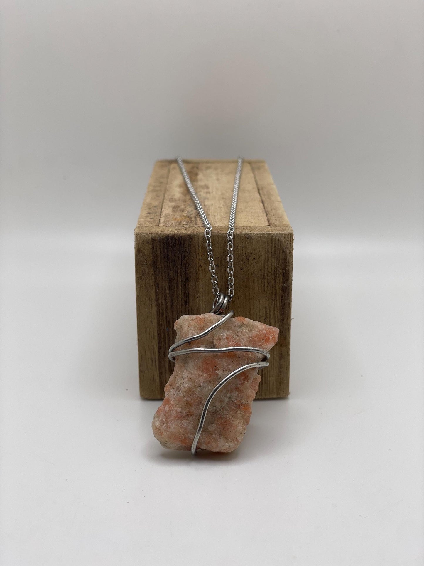 Wire Wrapped Sunstone Crystal Necklace