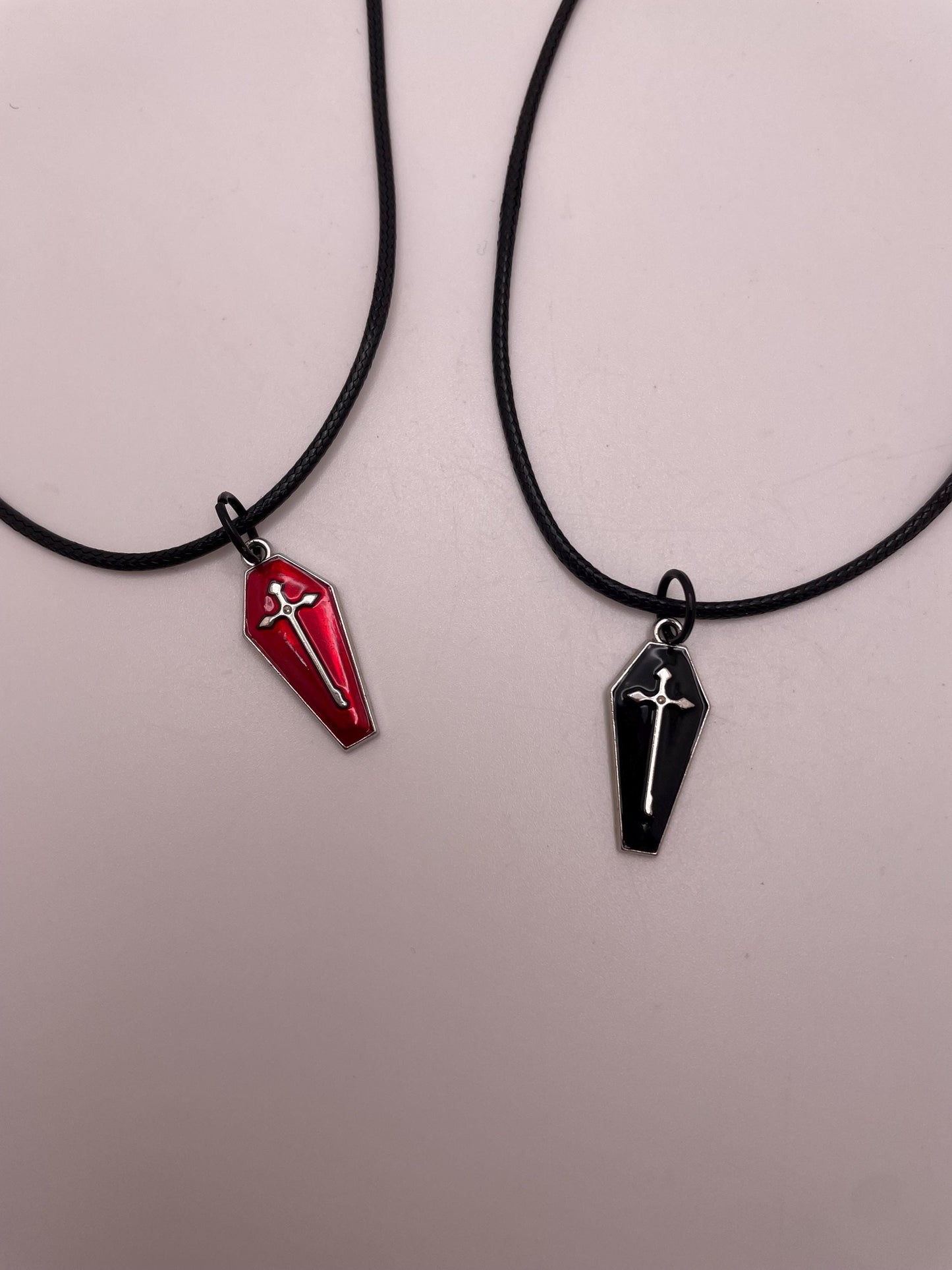 Red and Black Coffin Charm Necklace