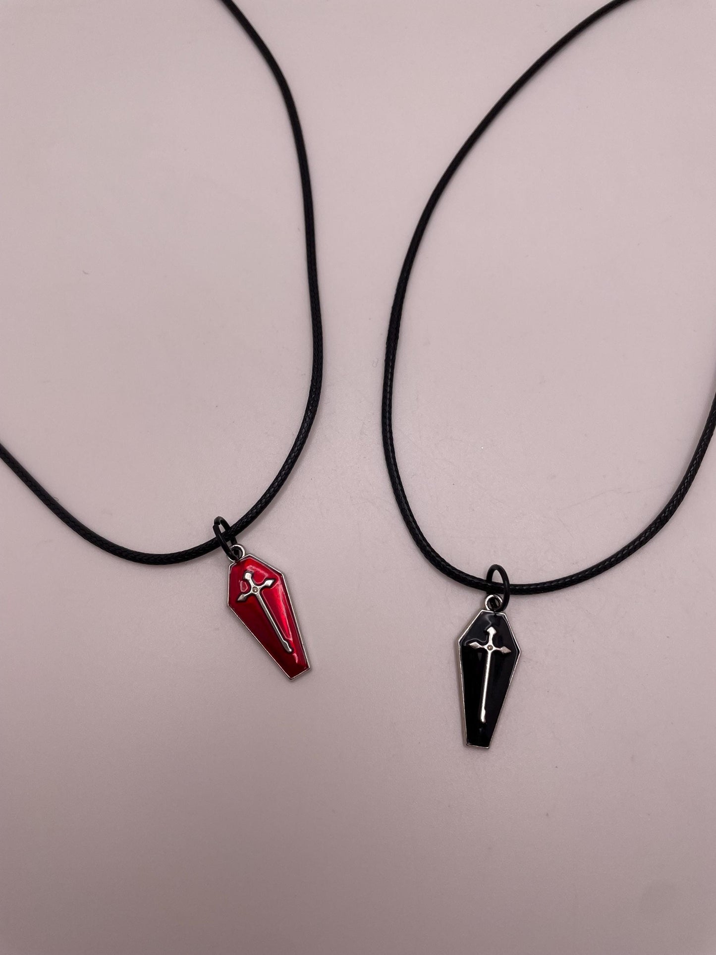 Red and Black Coffin Charm Necklace
