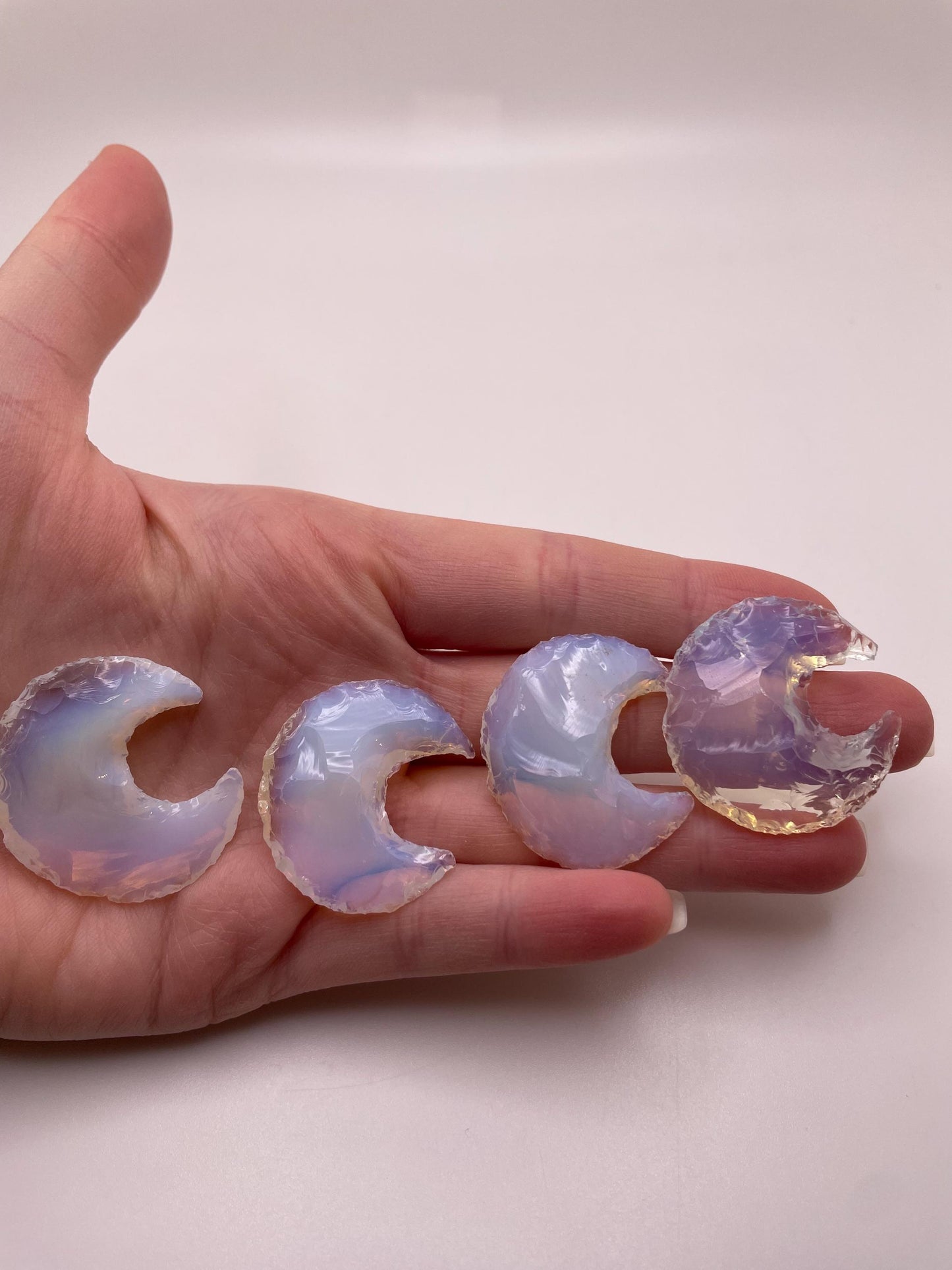 Opalite Crystal Moon Carving: Calming Meditation Stone