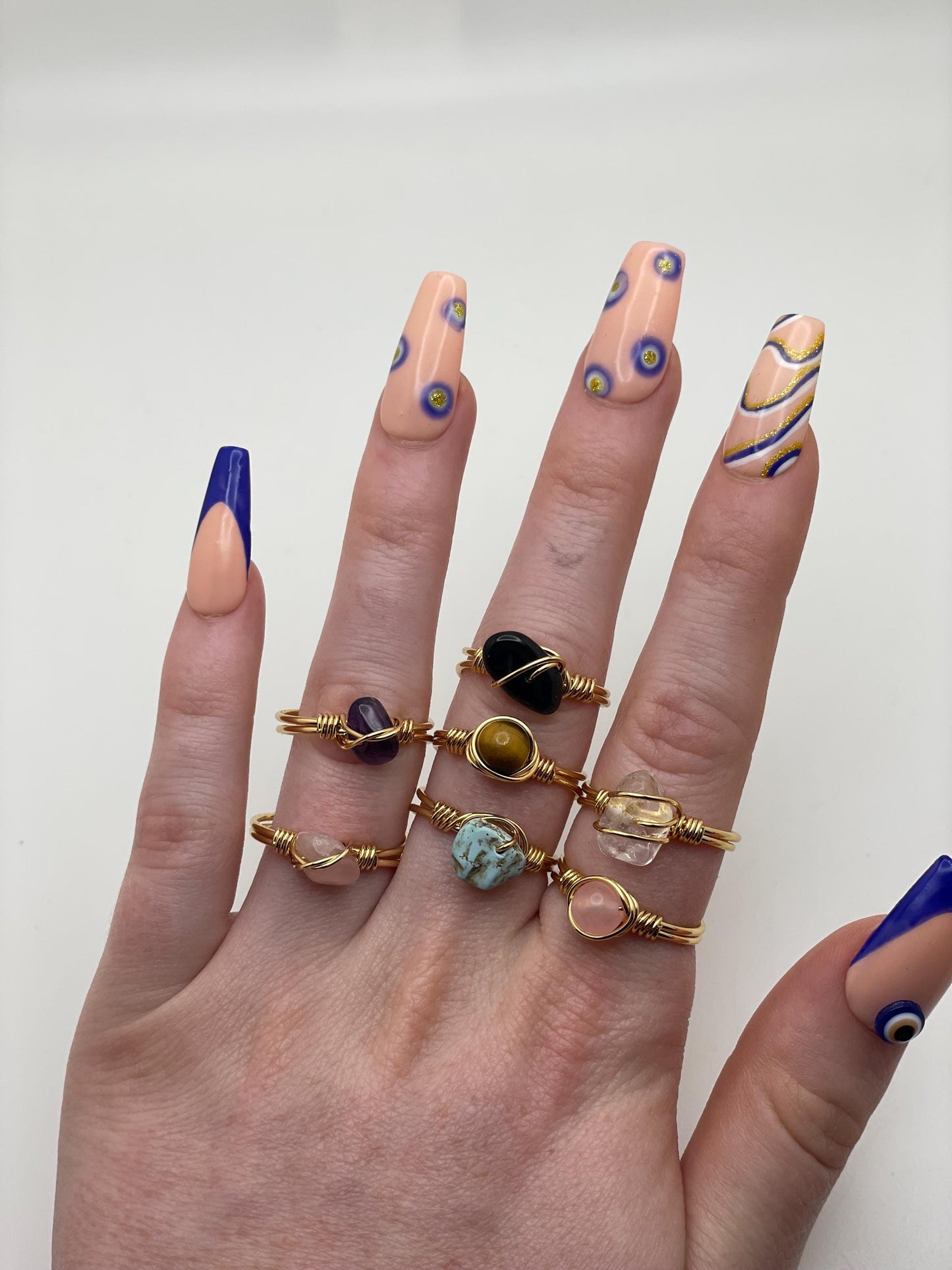 Crystal Wire-Wrapped Ring: Adjustable Gemstone - Rose Quartz, Amethyst, and More
