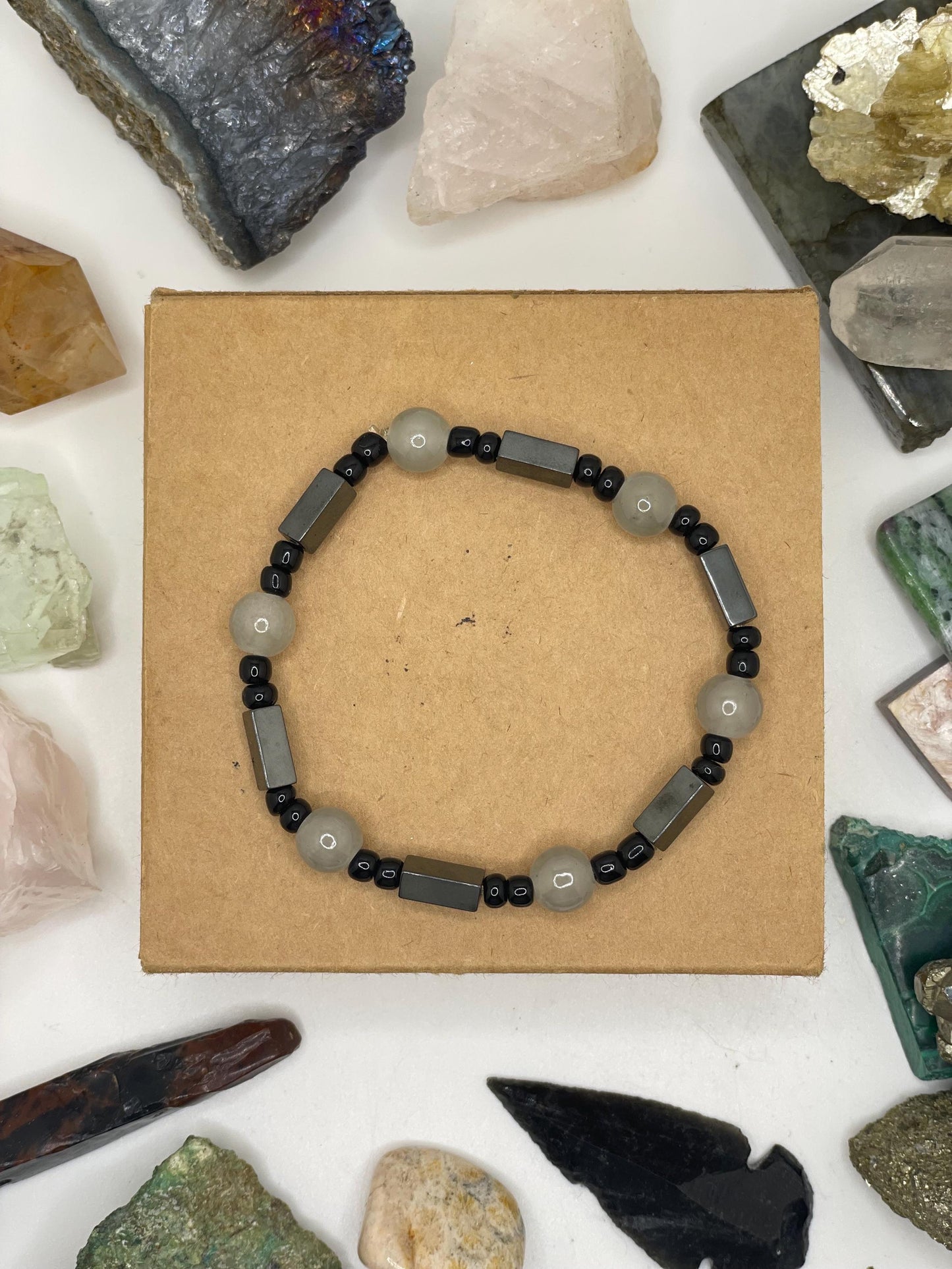 Gray and Black Hematite Beaded Bracelet