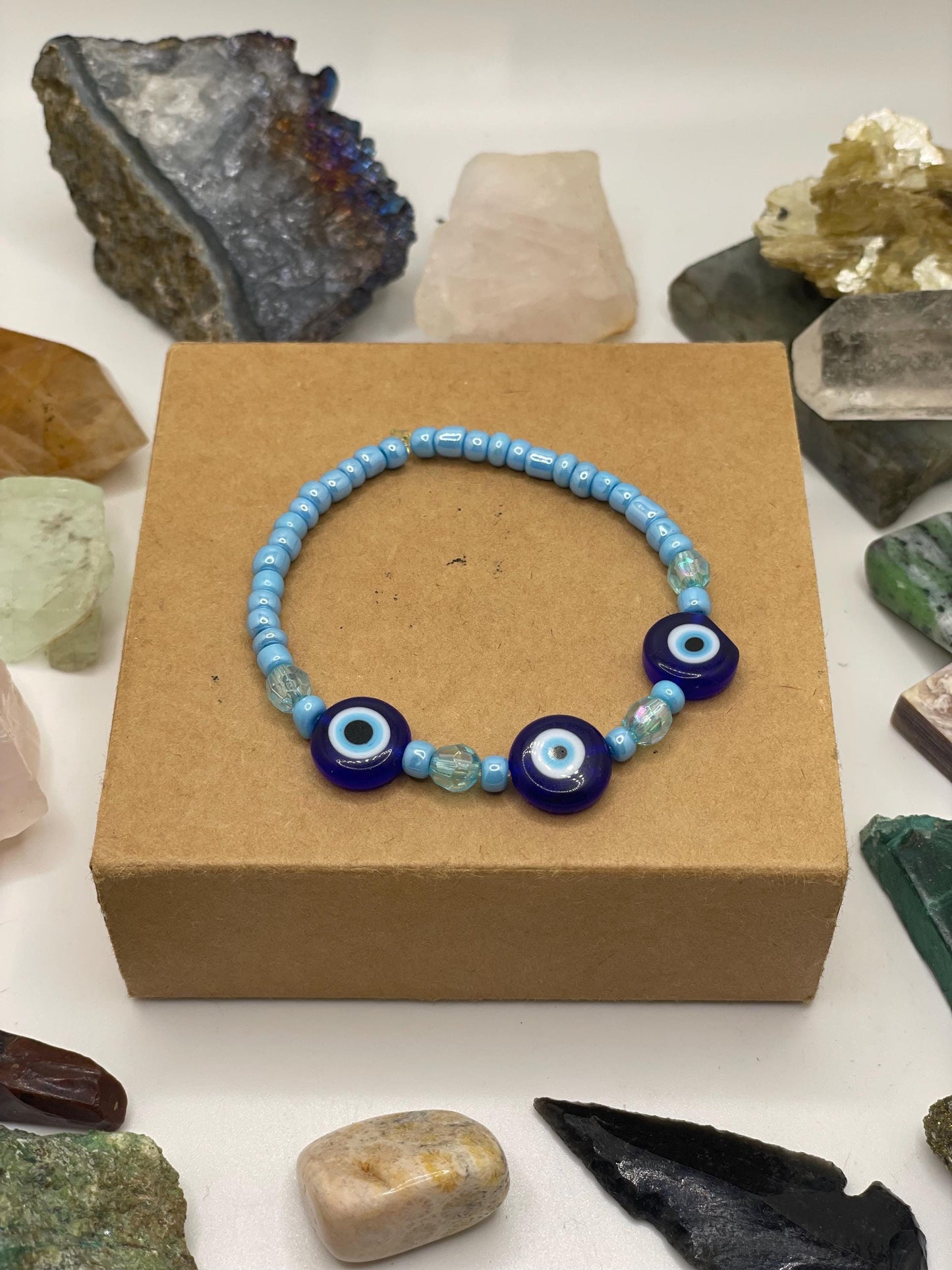 Light Blue Evil Eye Beaded Bracelet