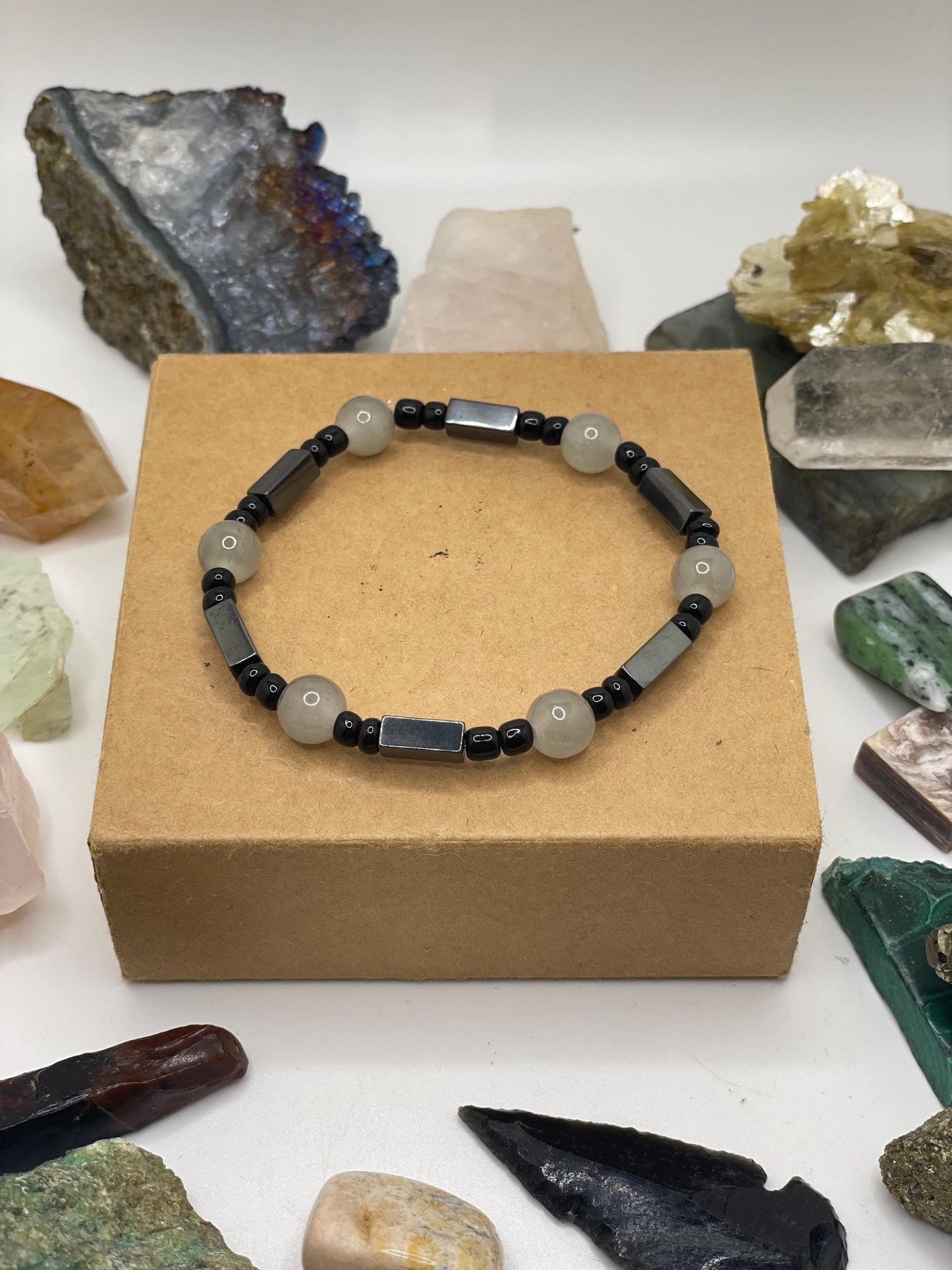 Gray and Black Hematite Beaded Bracelet