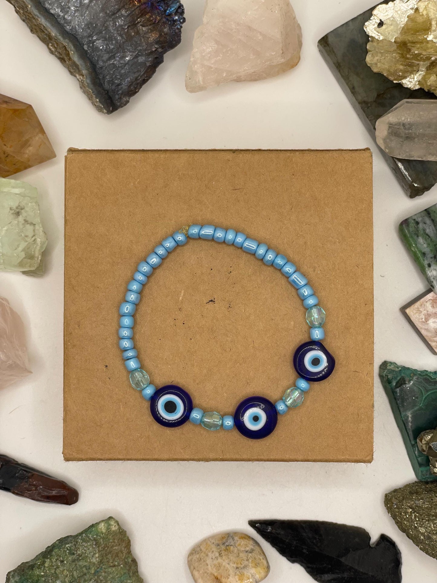 Light Blue Evil Eye Beaded Bracelet