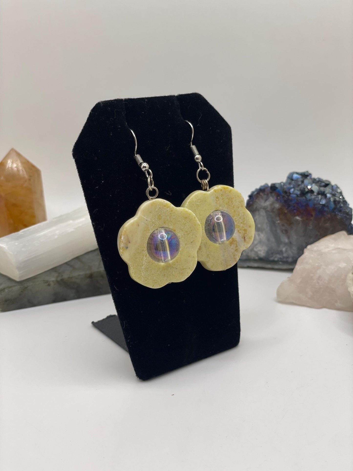Flower Shaped Jade Crystal Earrings