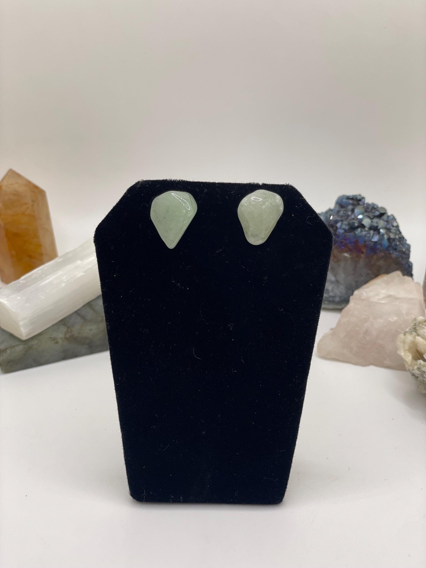 Unique Beautiful Polished Green Aventurine Stud Earrings