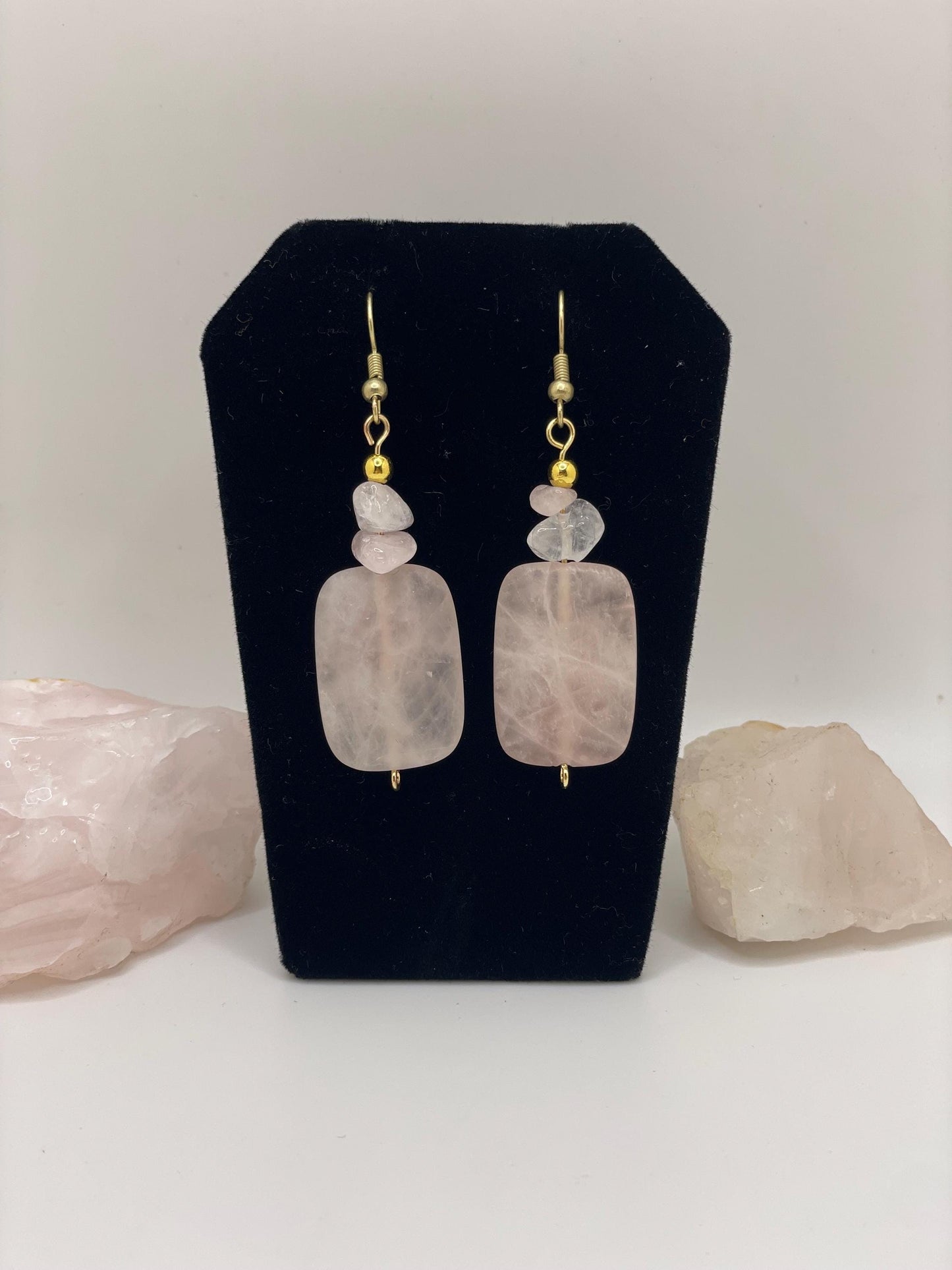 Natural Polished Rose Quartz Dangle Earrings