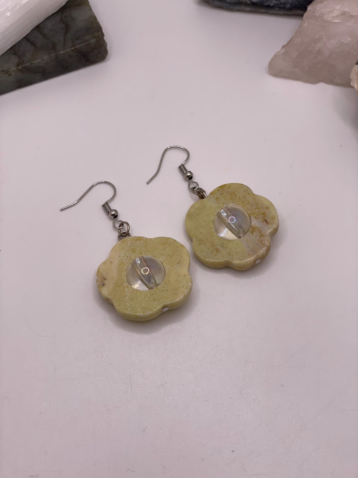 Flower Shaped Jade Crystal Earrings