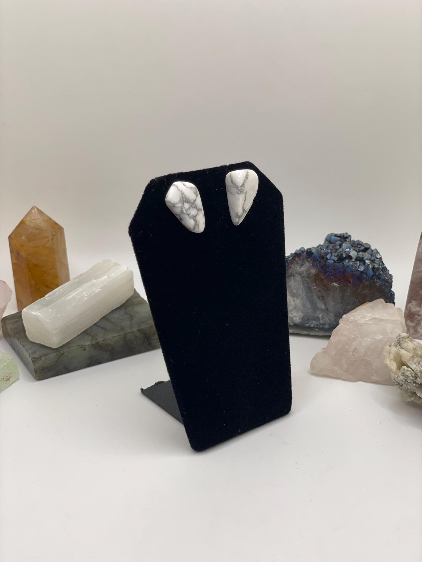 Polished Howlite Stud Earrings: Calming Meditation Stone