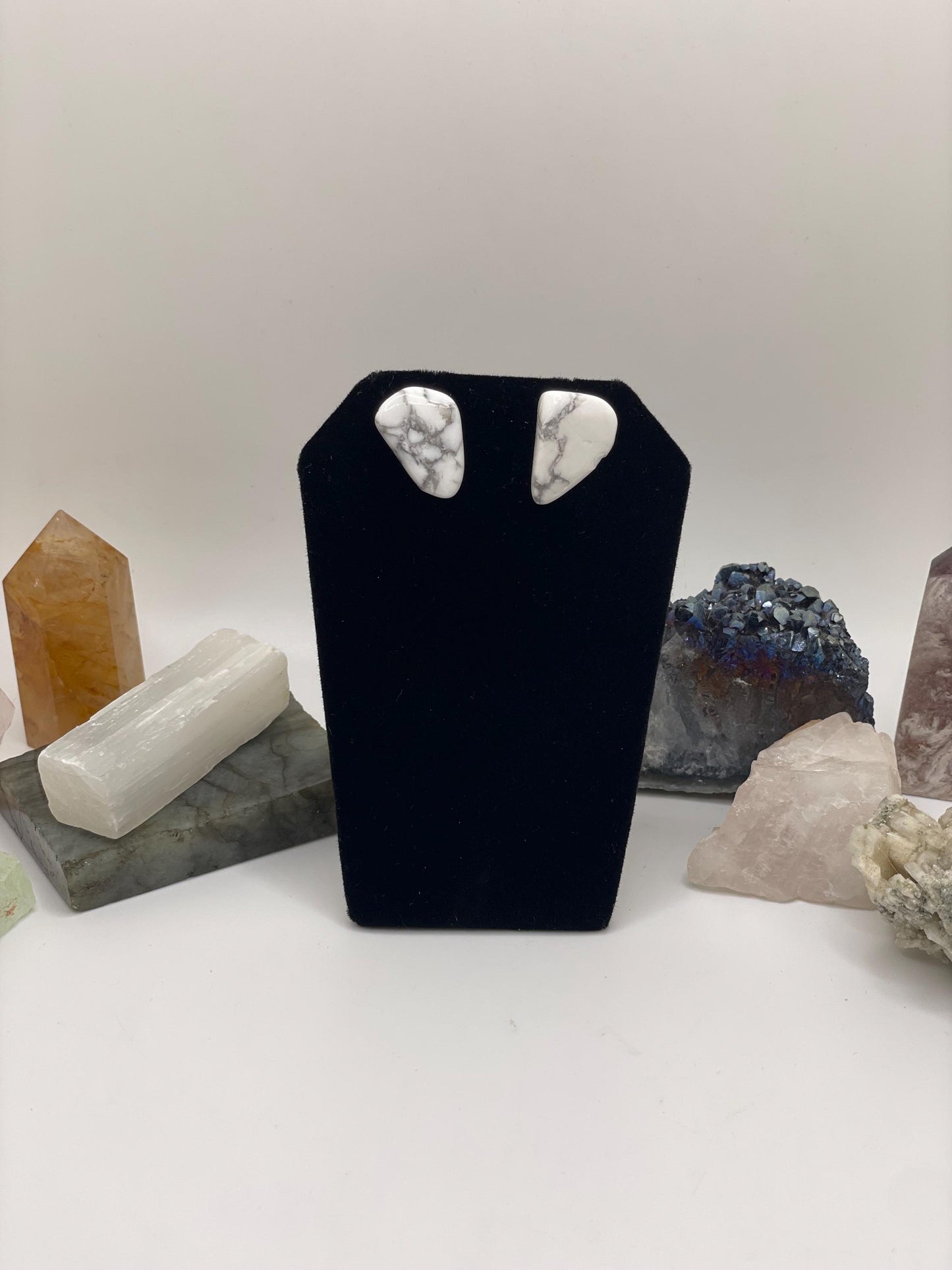 Polished Howlite Stud Earrings: Calming Meditation Stone