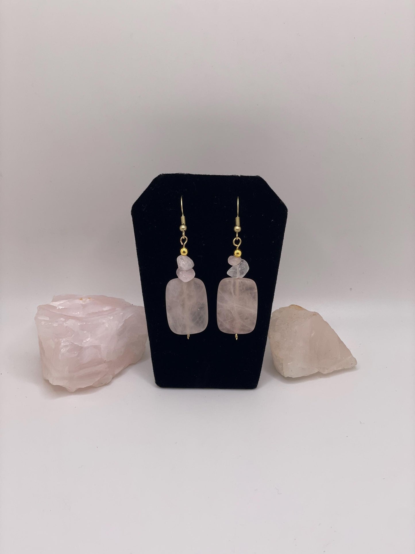 Natural Polished Rose Quartz Dangle Earrings