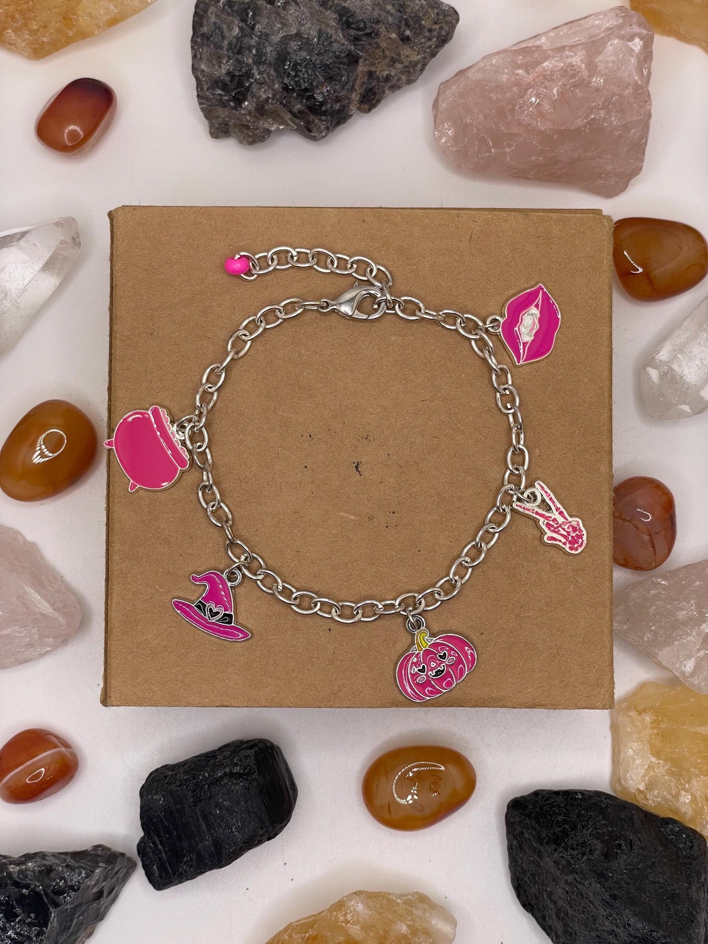 Silver Halloween Charm Bracelet: Adjustable Spooky Jewelry