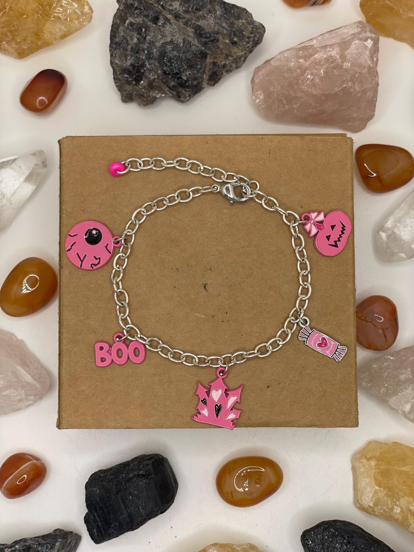 Silver Halloween Charm Bracelet: Adjustable Spooky Jewelry