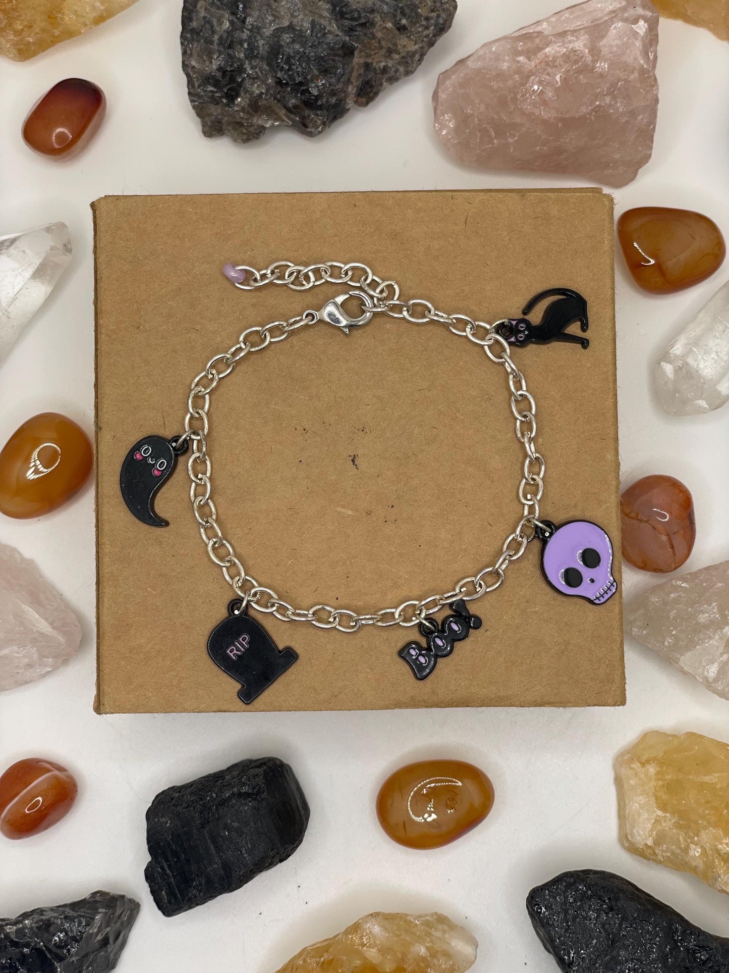 Silver Halloween Charm Bracelet: Adjustable Spooky Jewelry