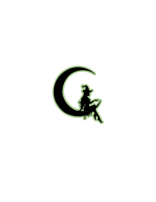Green Moon Witch Silhouette Sticker