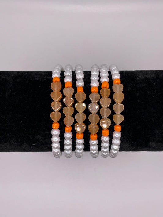Peach Aventurine Heart Beaded Bracelet