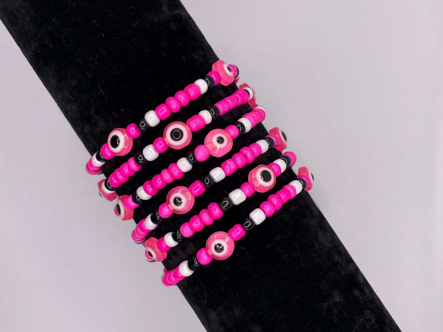 Hot Pink Evil Eye Beaded Bracelet