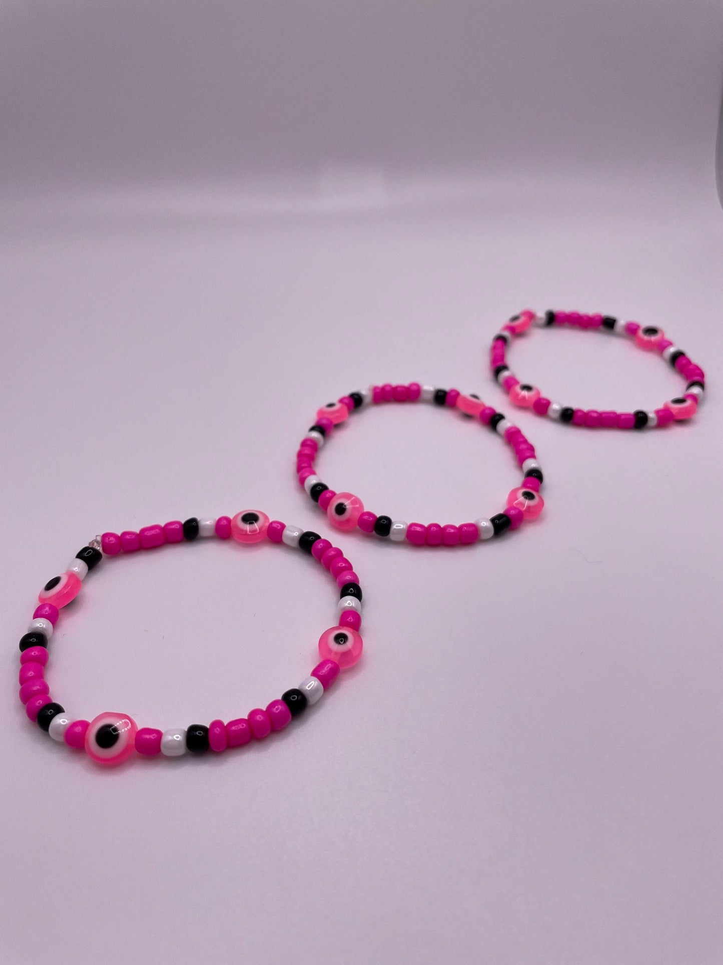 Hot Pink Evil Eye Beaded Bracelet