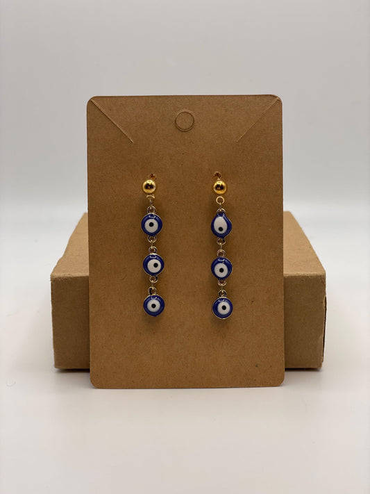 Blue and Gold Evil Eye Drop Earrings