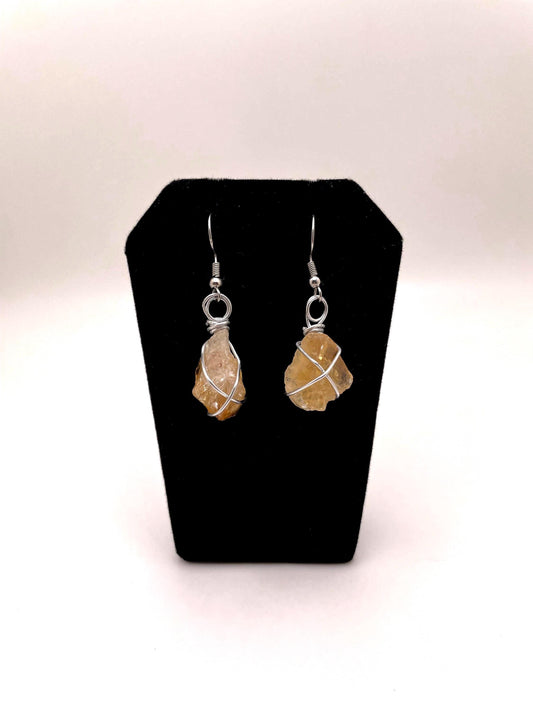 Wire Wrapped Citrine Crystal Dangle Earrings
