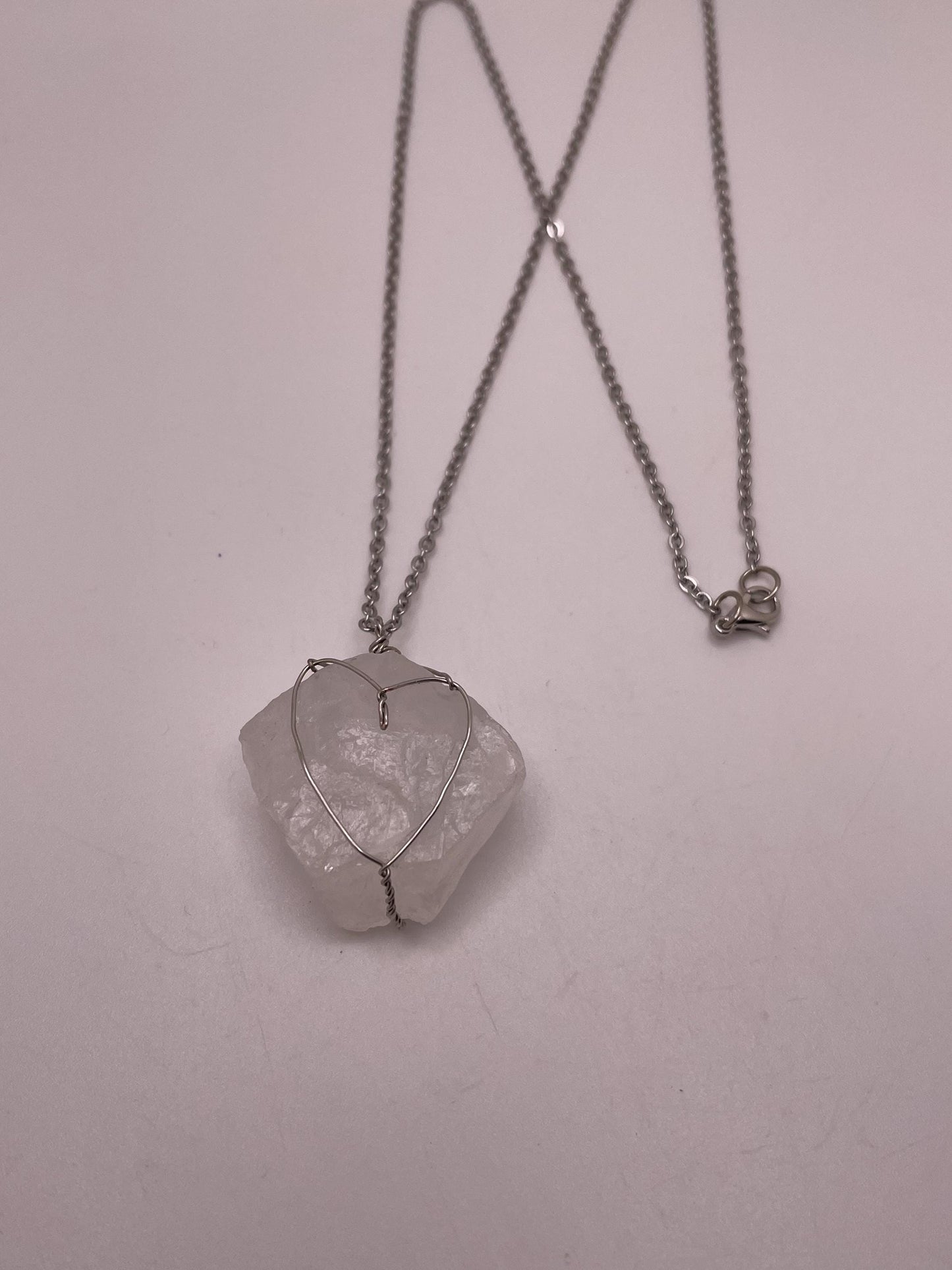 Silver Wire Wrapped Clear Quartz Pendant | Heart Design