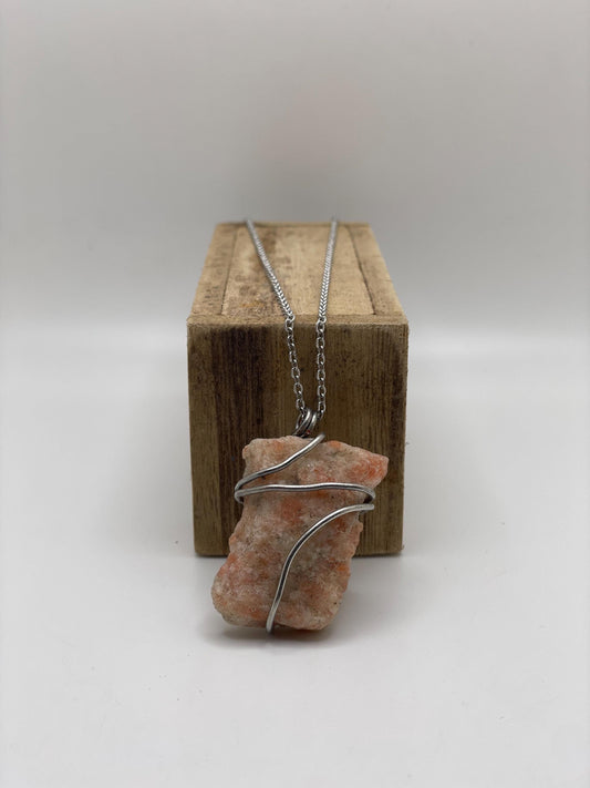 Wire Wrapped Sunstone Crystal Necklace