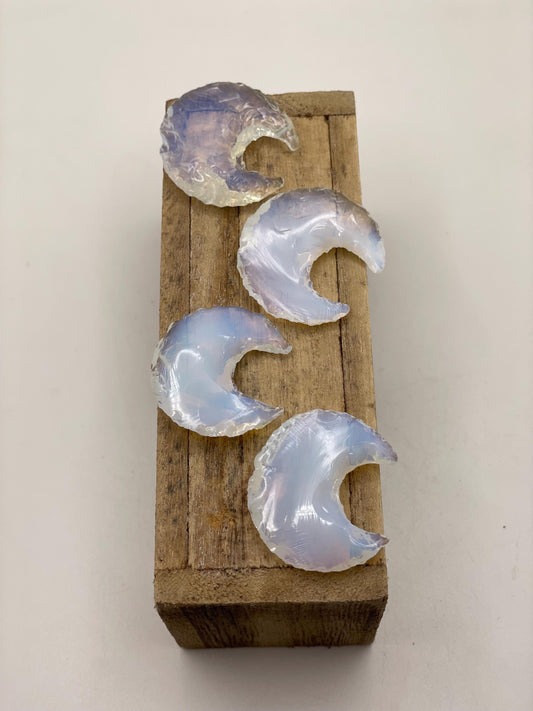 Opalite Crystal Moon Carving: Calming Meditation Stone