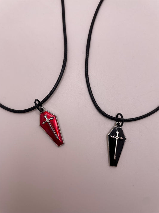 Red and Black Coffin Charm Necklace