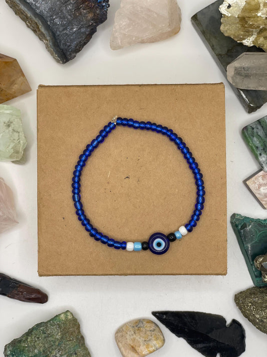 Dark Blue Evil Eye Beaded Bracelet