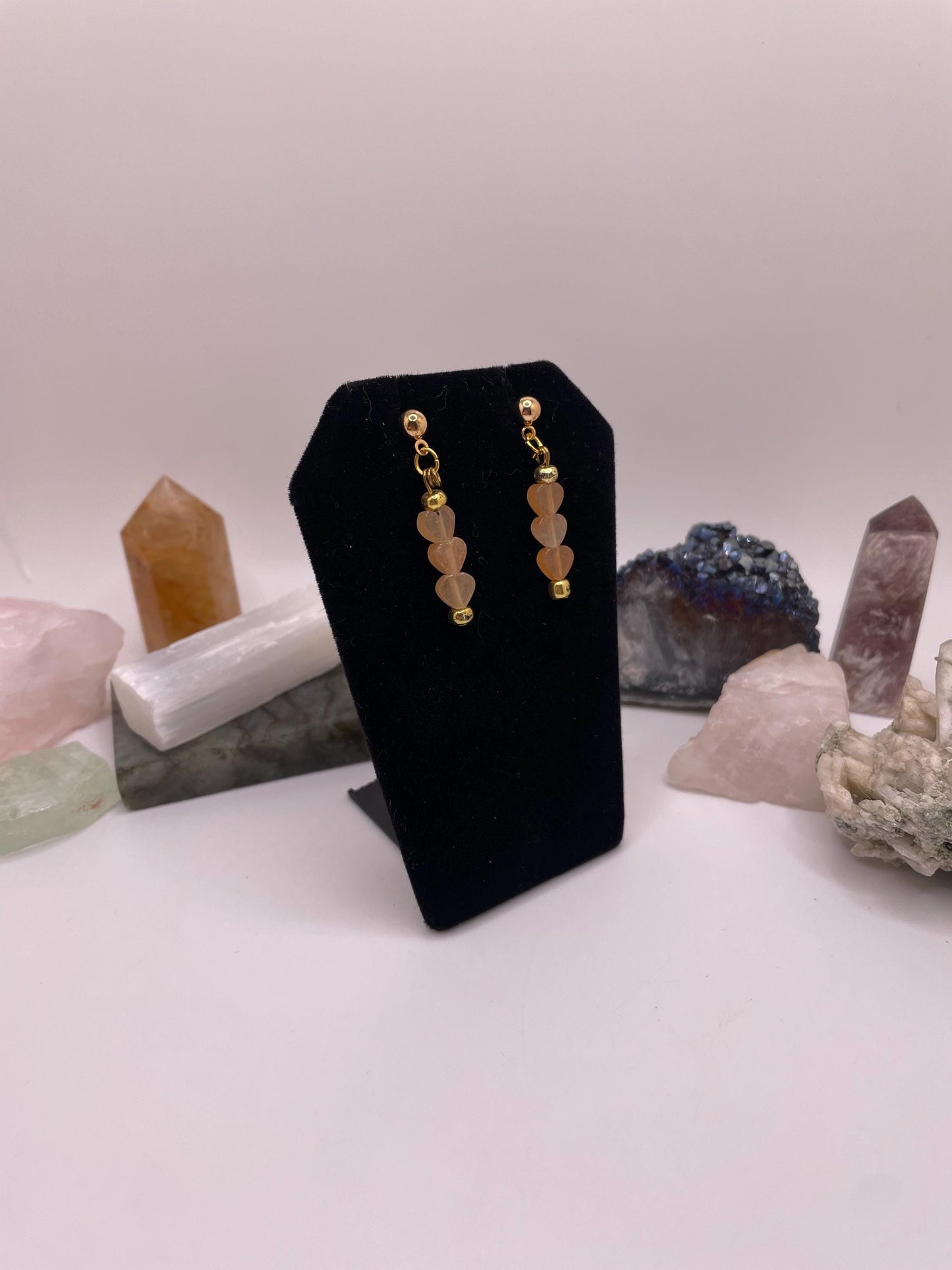 Peach Aventurine Heart Earrings