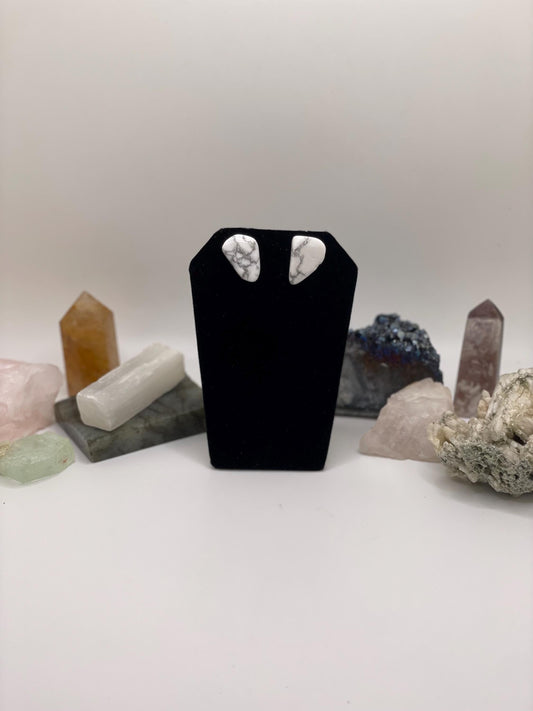 Polished Howlite Stud Earrings: Calming Meditation Stone
