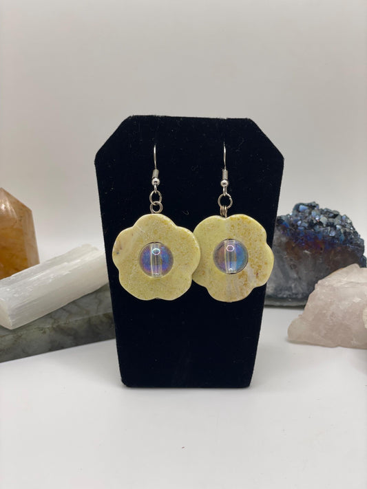 Flower Shaped Jade Crystal Earrings