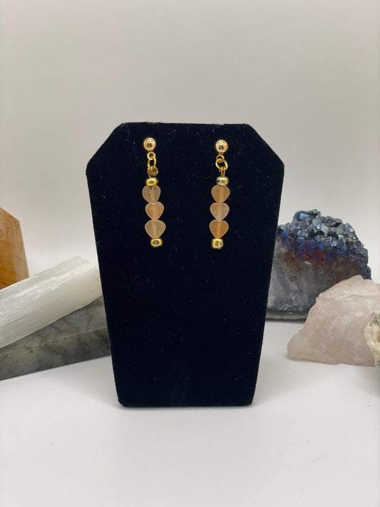 Peach Aventurine Heart Earrings