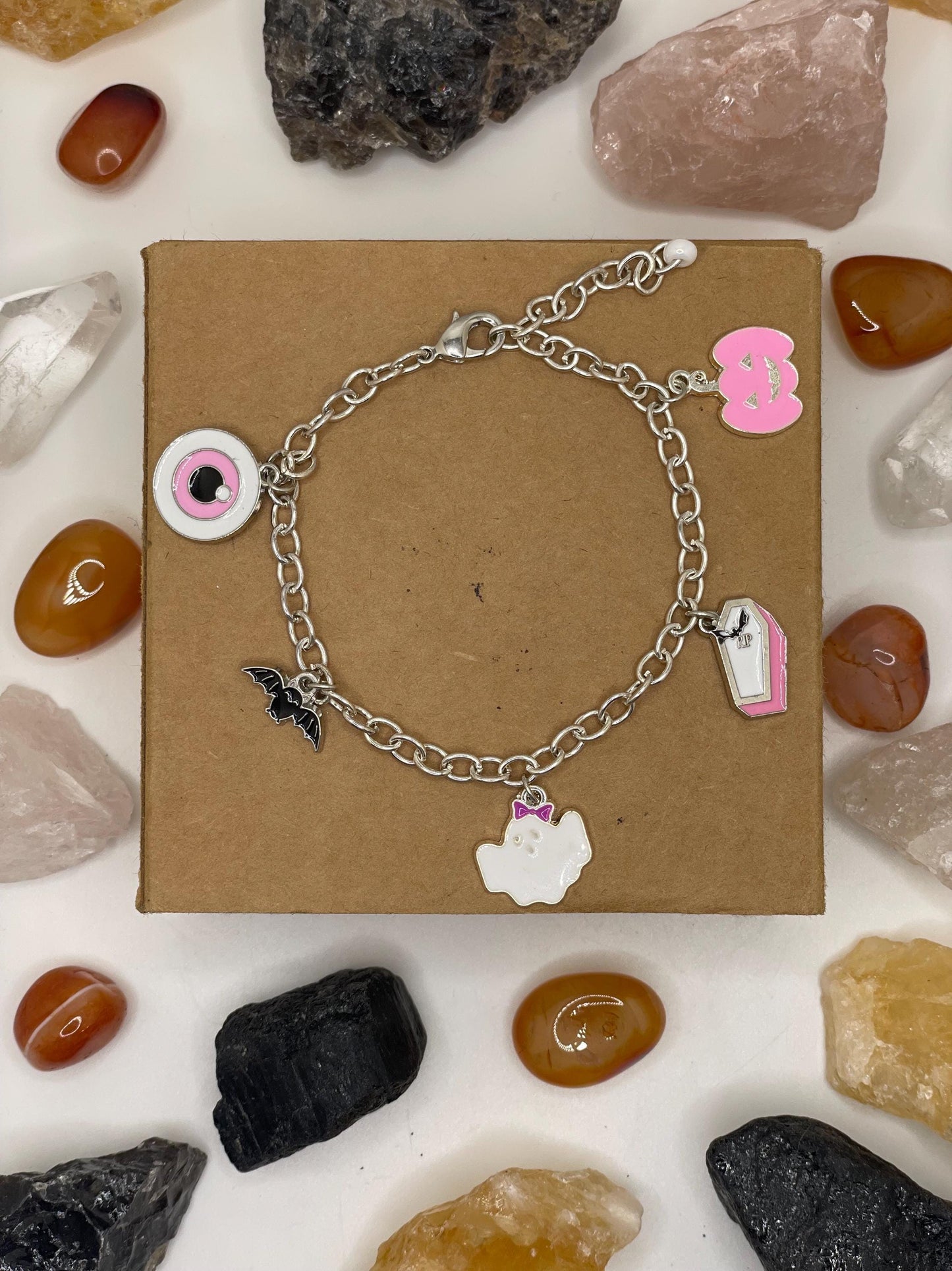 Silver Halloween Charm Bracelet: Adjustable Spooky Jewelry